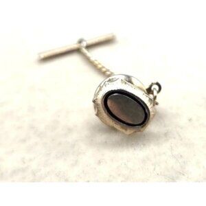 Vintage Gold Tone Oval Black Stone Tie Tack Pin